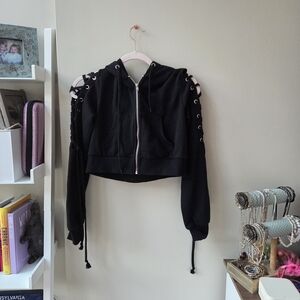 Current Mood Cat Black Lace-Up Hoodie Jacket